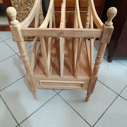 Wooden vintage newspaper holder with drawer used, classic design