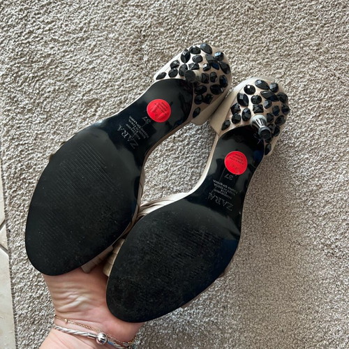 Zara sandals size 37 like new, satin nude with stones