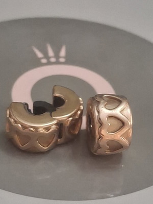 Pandora Charm Clips rose gold used, set of 2 with hearts