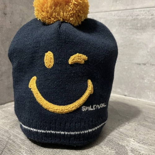 Smiley knitted hat used with sherpa lining