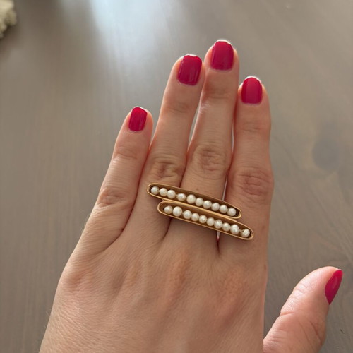 Ring with pearls like new, adjustable size, white and gold