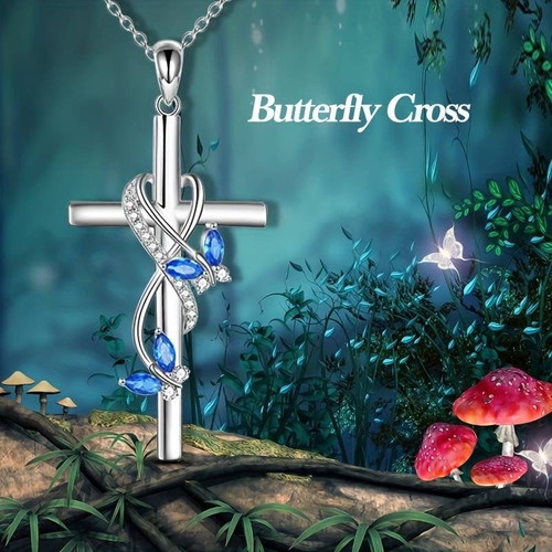 Women's necklace with cross and butterflies new