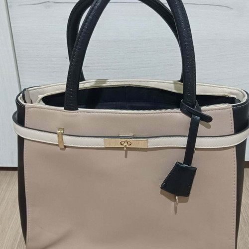 Dorothy Perkins handbag used, beige and black