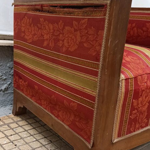 Interwar armchair used with fabric and varnish wear