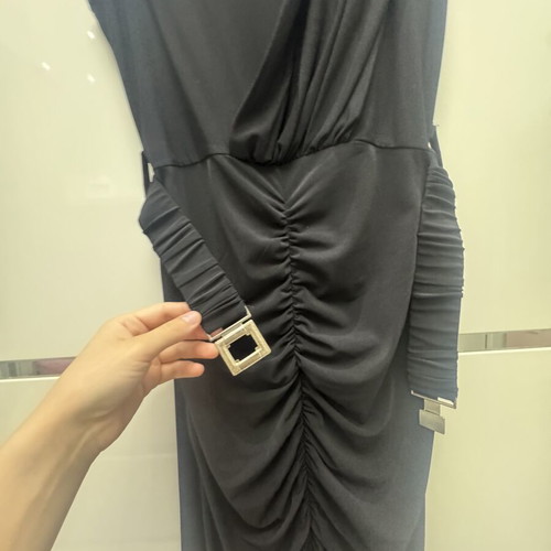 Black midi dress size S with ruching and elastic fabric, like new