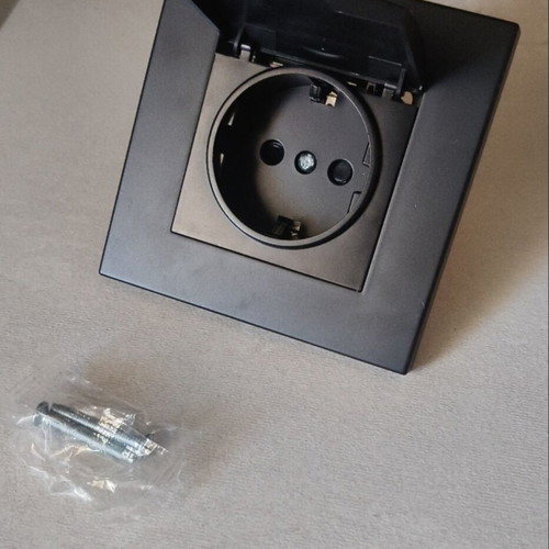Schuko power socket with cover new, black