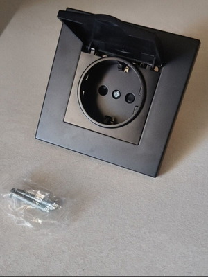 Schuko power socket with cover new, black