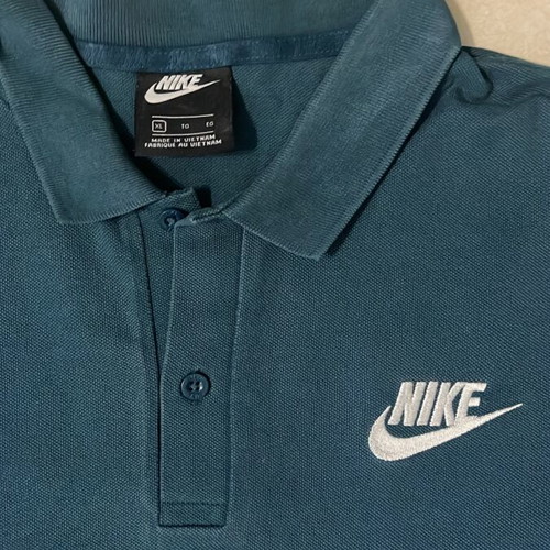 Nike Men Polo Shirt petrol blue embroidered swoosh logo size L like new