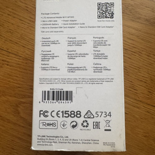 TP-Link M7300 4G LTE Mobile WiFi hotspot used