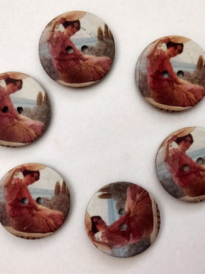 Wooden floral decorative buttons with romantic girl nature design, new