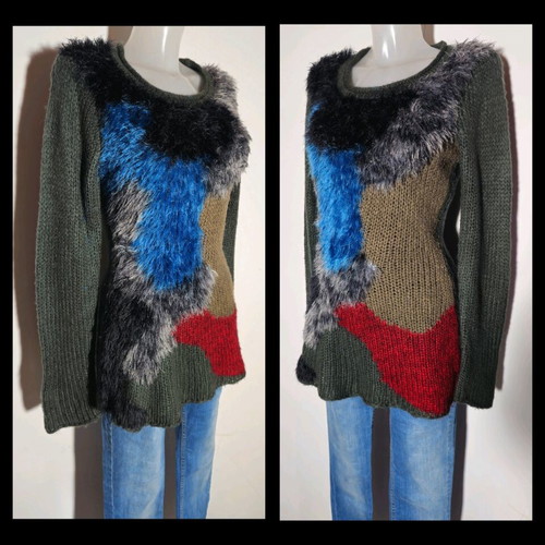 Handmade retro knit sweater with patchwork design like new