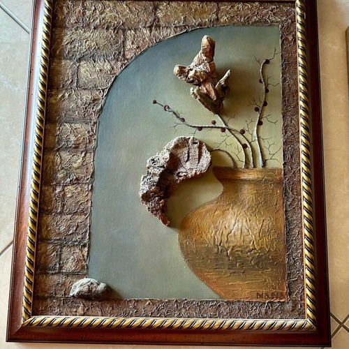 Handmade paintings from natural materials used, set of two