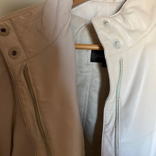 Vintage leather coat used, white, size XL, Passager