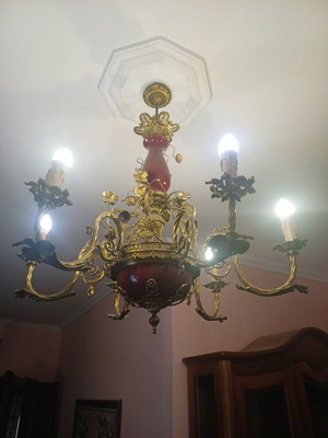 Antique chandeliers set of 2 with bronze frame and deep red details new