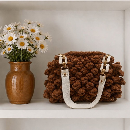 Handmade Puffy Pop Corn Shoulder Bag like new, brown