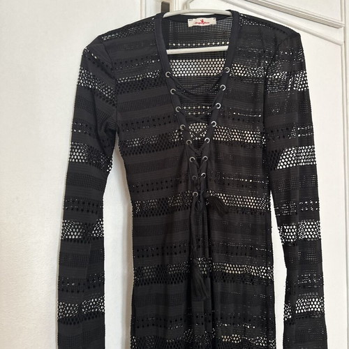 SugarFree black long knitted dress with laces, like new