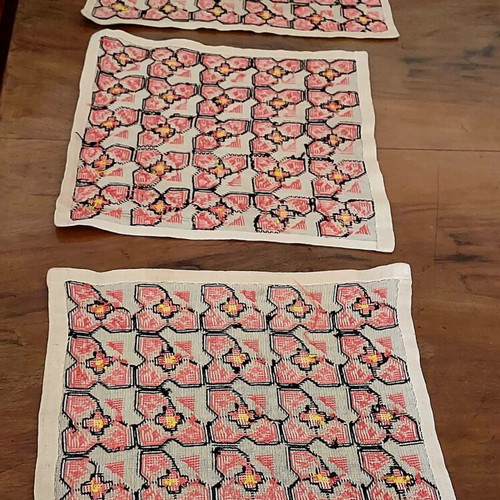 Set of three handmade vintage embroidered table linens like new