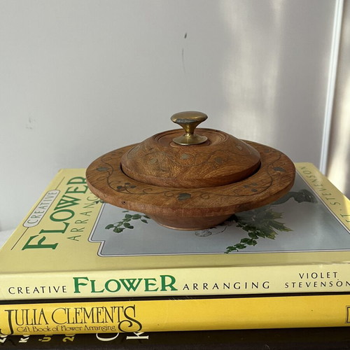 Vintage wooden fondant bowl with brass details, like new