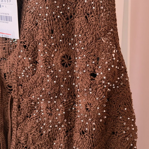Zara Crochet Vest with Beads Size S New Brown