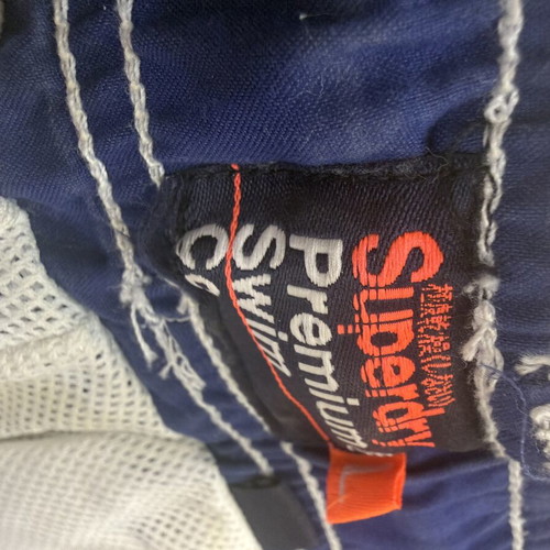 Superdry men's swim shorts with colorful tropical design, size L