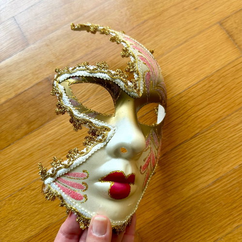 Venetian mask handmade decorative like new, white with gold and pink