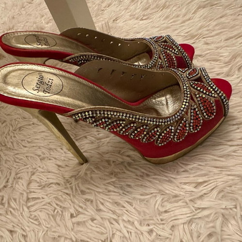 Red high heels with rhinestones like new, size 39