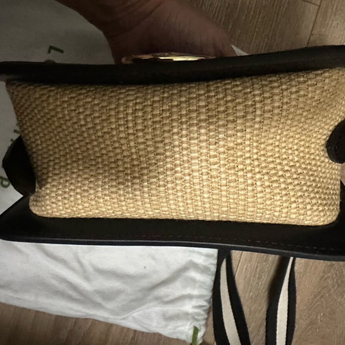 Longchamp cross bag with raffia and leather like new, black