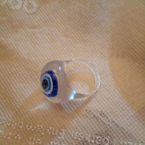 Evil Eye Ring used, white and blue, unisex