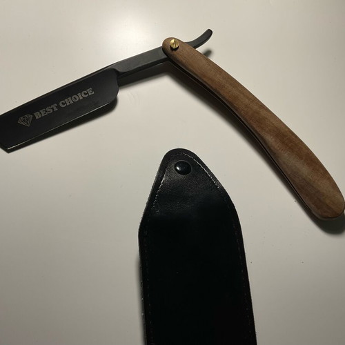 Straight Razor with Leather Case and Wooden Handle new