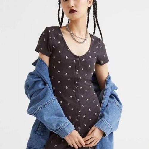 Floral dress H&M Small new cotton ribbed