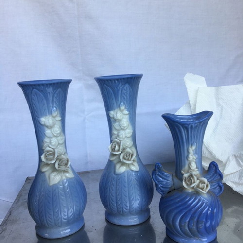 Set of 8 small ceramic vases used with cracks
