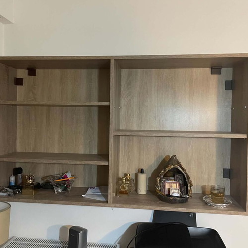 Desk and bookshelf like new with dimensions 1.10W x 0.55D x 0.75H and 1.10W x 0.30D x 0.80H