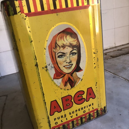 ABEA 16kg tin oil container, vintage metal packaging