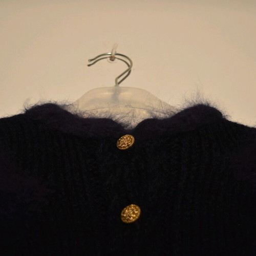 Blue wool cardigan like new with rhombus pattern and gold buttons