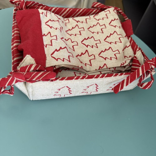 Set of bread basket apron and potholder like new with Christmas design