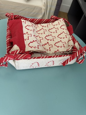 Set of bread basket apron and potholder like new with Christmas design