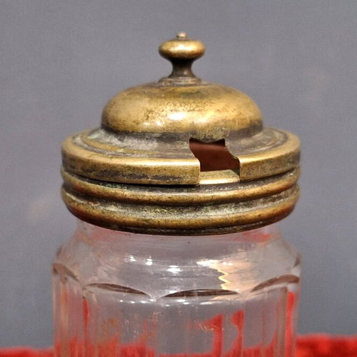German mustard jar used with glass body and bronze lid