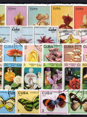 Cuba stamps used, thematic series Butterflies-Flowers