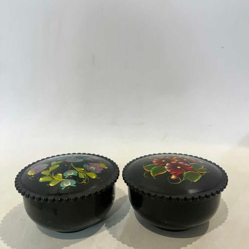 Set of 2 Russian lacquered storage boxes used with floral painting
