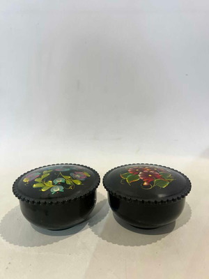 Set of 2 Russian lacquered storage boxes used with floral painting