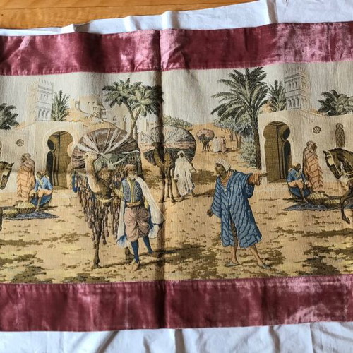 Antique wall tapestry like new with pink velvet border