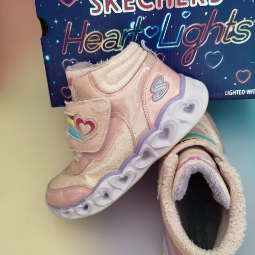 Skechers Heart Lights Brilliant Rainbow boots, size 32, pink