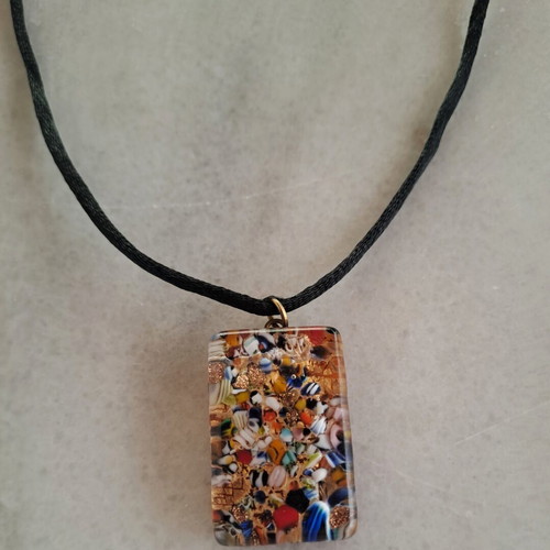 Murano Glass Necklace with Millefiori Pendant and Box, new