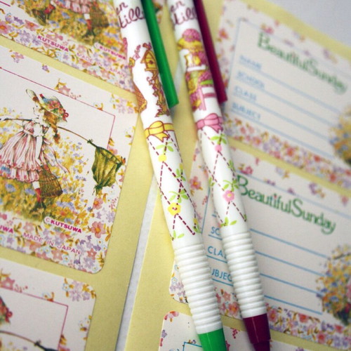 KUTSUWA Beautiful Sunday Sarah Kay stickers and 2 Green Hills Ribbon mechanical pencils new