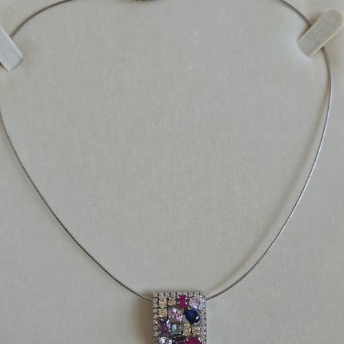 Silver 925 necklace with multicolored zircon stones, 42 cm