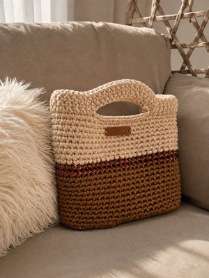 Handmade beige and brown handbag