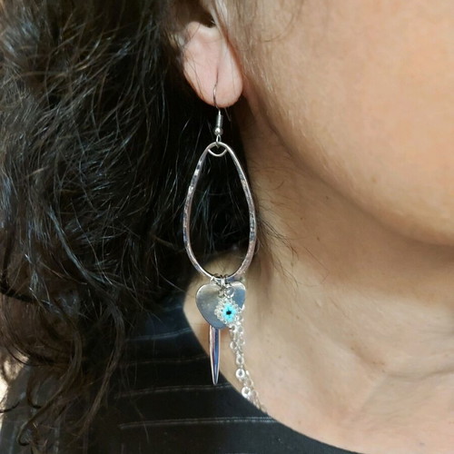 Handmade long earrings turquoise and silver, new