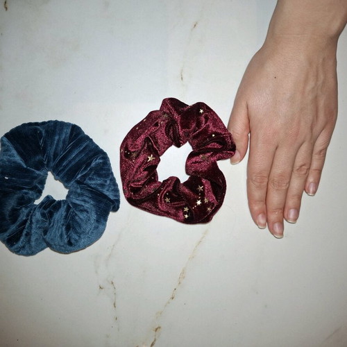 Large velvet hair scrunchies new in blue and burgundy