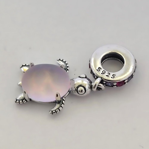 Charm sea turtle silver S925 with pink Murano new