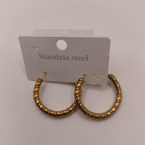 Gold-tone stainless steel hoop earrings with rope design